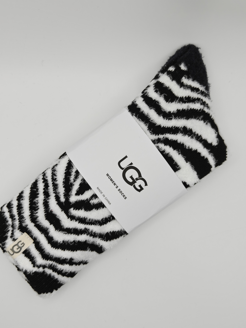 UGG Black & White Zebra Fuzzy Crew Socks
